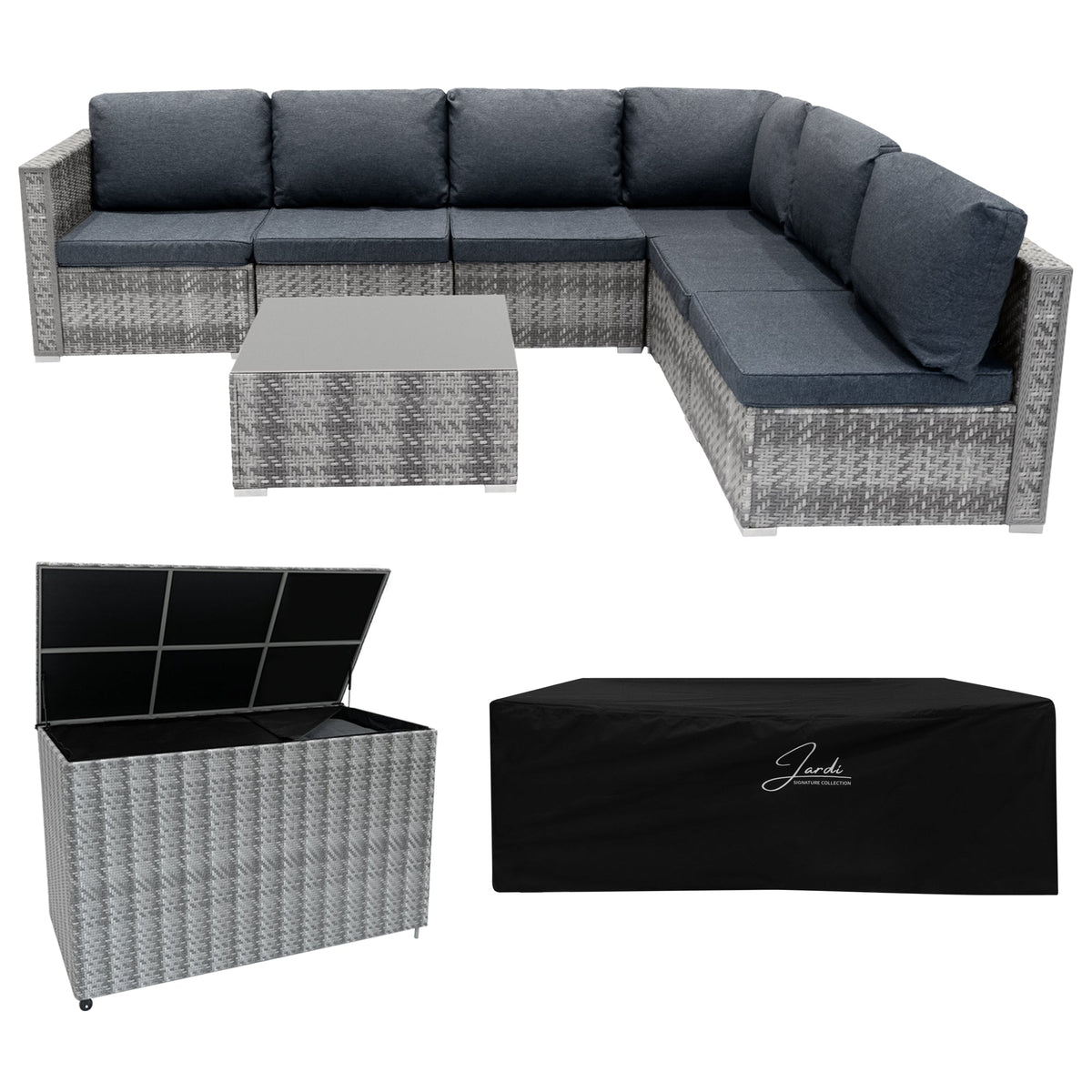 Marielle Rattan Modular 7 Piece Furniture Set & 996L Storage Box - Grey