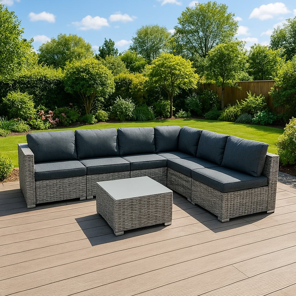 Marielle Rattan Modular 7 Piece Furniture Set & 996L Storage Box - Grey