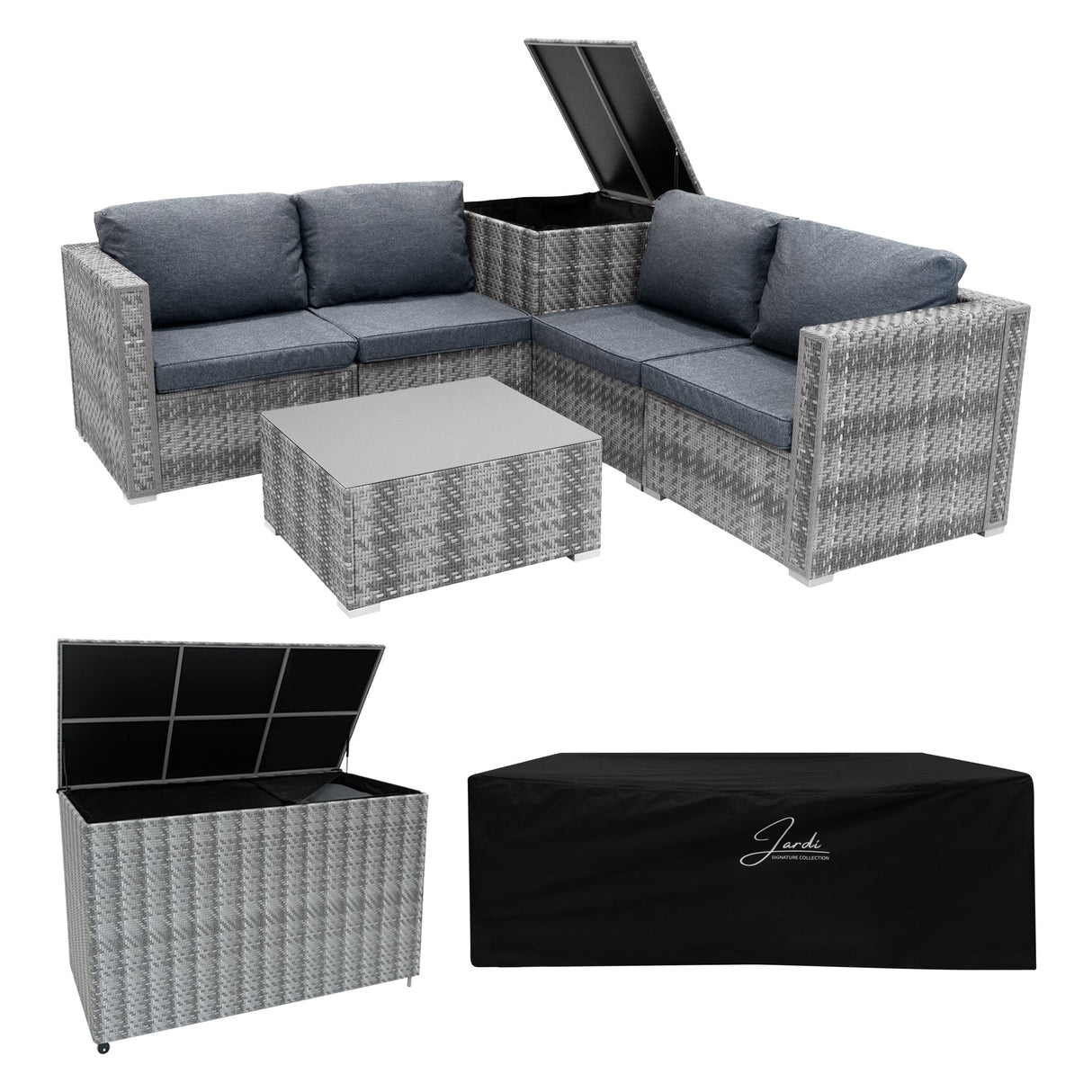 Marielle Rattan Modular 6 Piece Furniture Set & 996L Storage Box – Grey