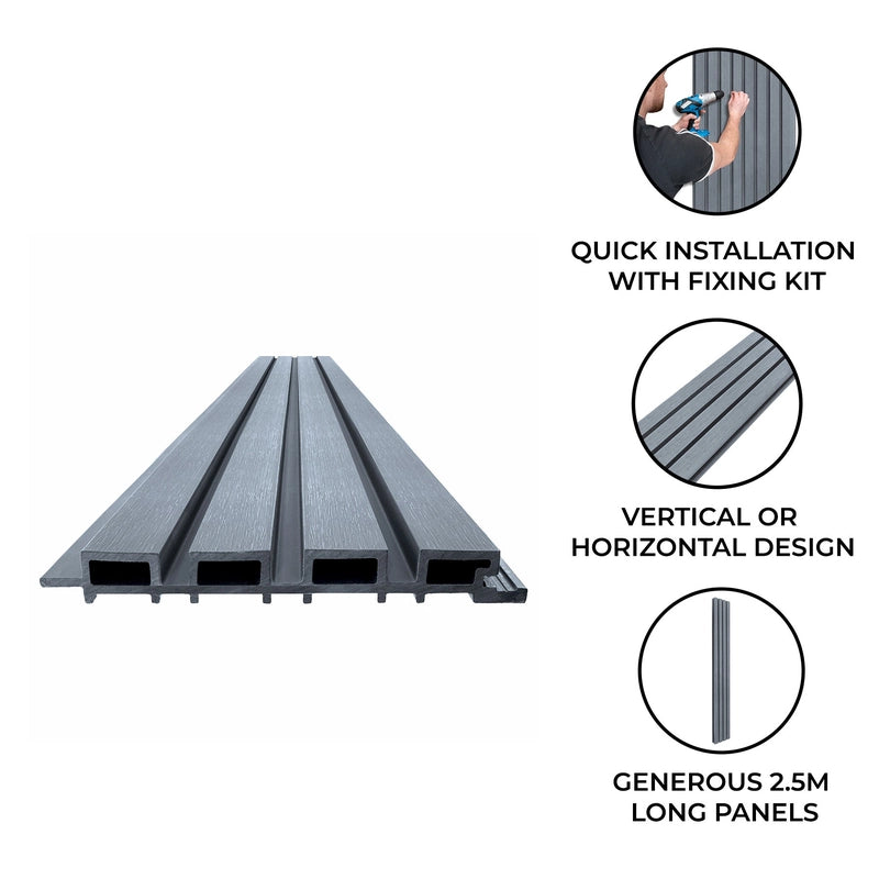 WPC Slatted Wall Cladding x 4 Panels Grey