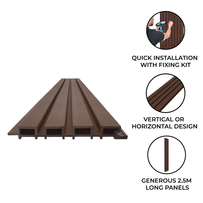 WPC Slatted Wall Cladding x 4 Panels Brown