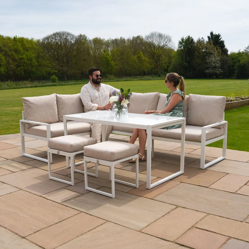 Aluminium Corner Sofa Set With Black Rattan Storage Box - White