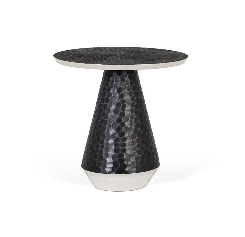 Giner and Colomer - Round Aluminum Coffee Table (Dark Grey Hammered Finish, Silver-Edged Top)