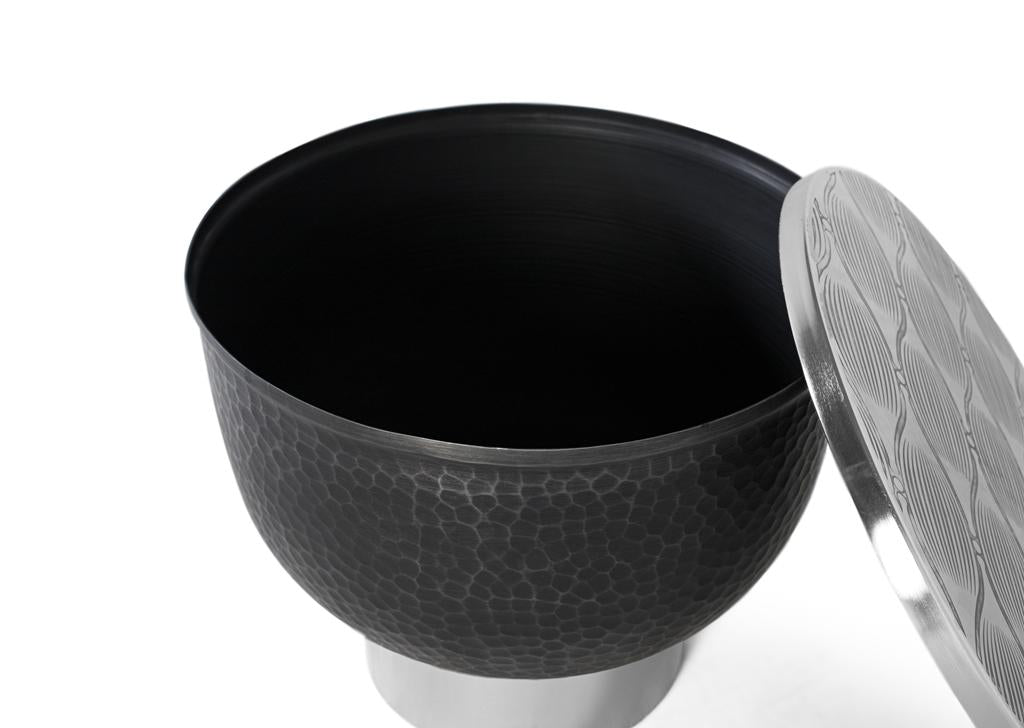 Giner and Colomer - Round Engraved Aluminum Coffee Table With Black Hammered Base