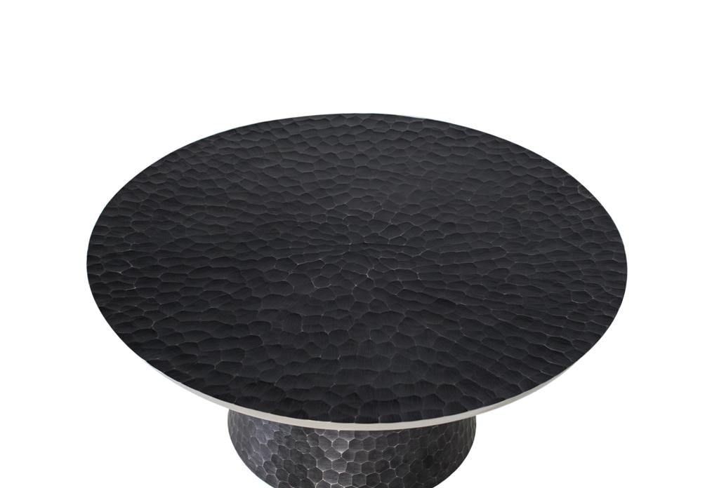 Giner and Colomer - Round Aluminum Coffee Table (Dark Grey Hammered Finish, Smooth Silver Edge)