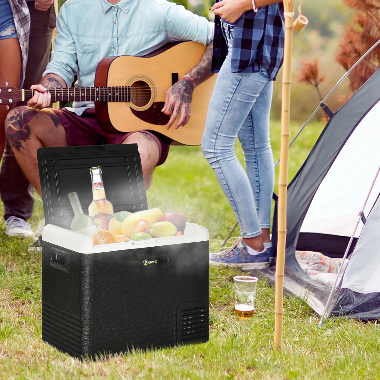 Outsunny 50L Car Refrigerator, Portable Compressor Car Fridge Freezer, Electric Cooler Box with 12/24V DC and 110-240V AC for Camping, Driving, Picnic, Down to -20