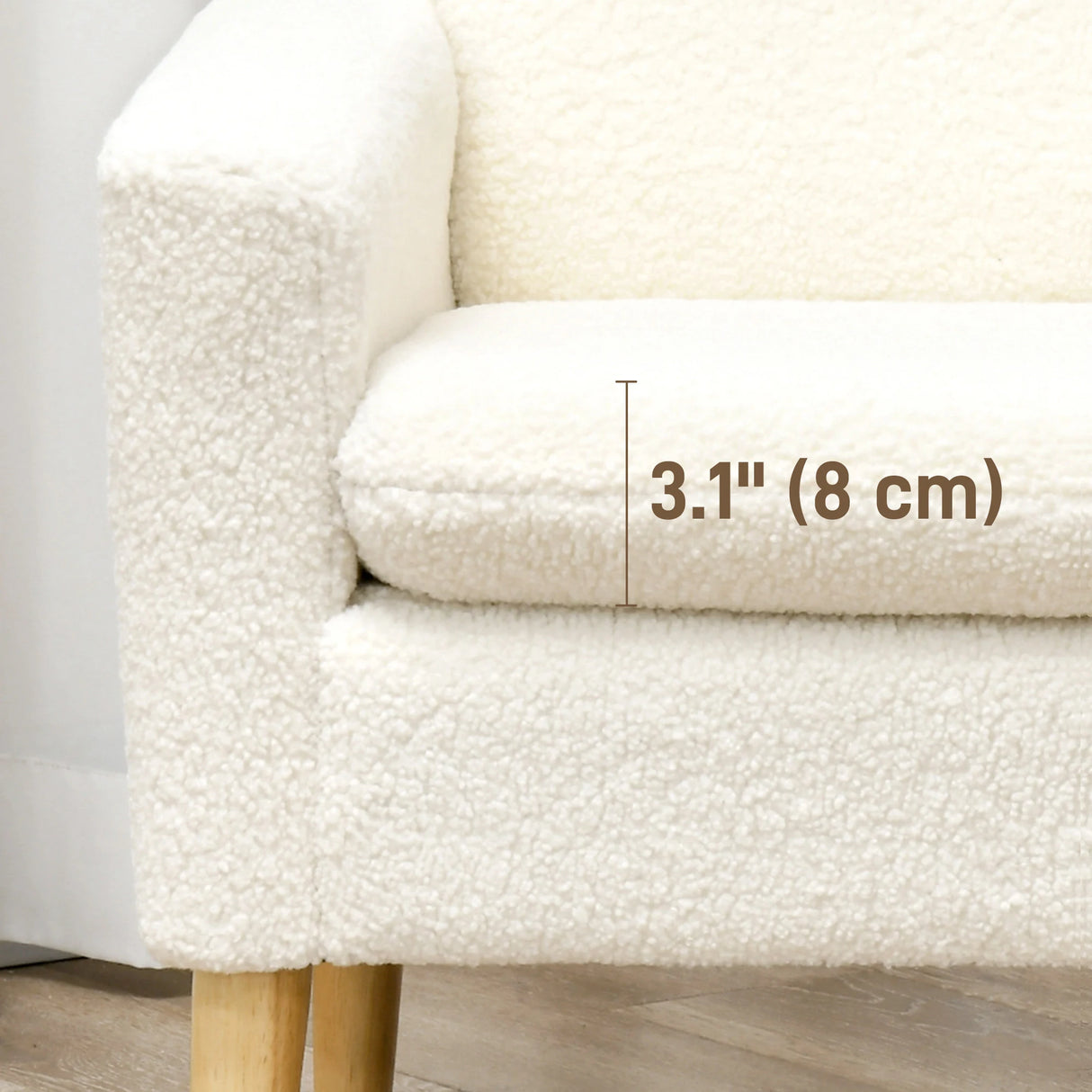 HOMCOM Armchair, Upholstered Accent Chair with Wood Legs and Wide Padded Seat, Teddy Occasional Chair, Cream White