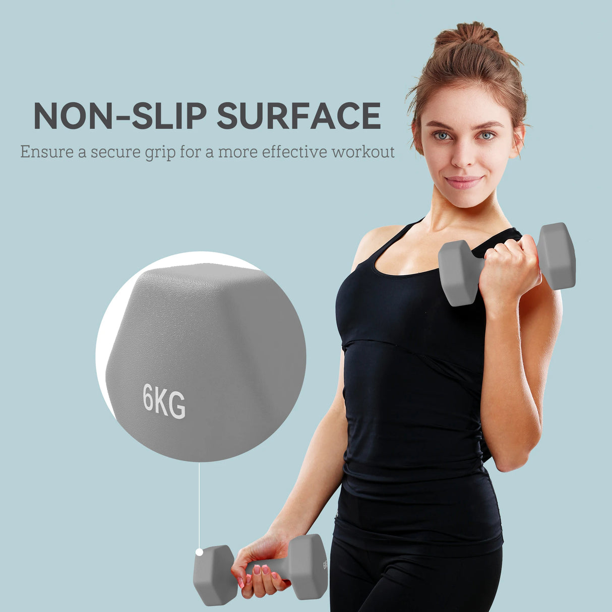 SPORTNOW 2 x 6kg Hexagonal Dumbbells Weights Set with Non-Slip Grip for Home Gym Workout, Grey