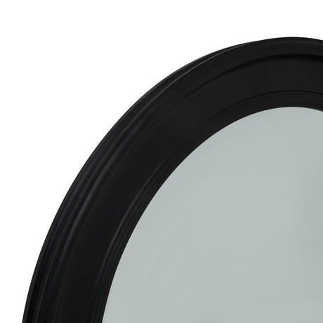 Black Wood Round Framed Mirror