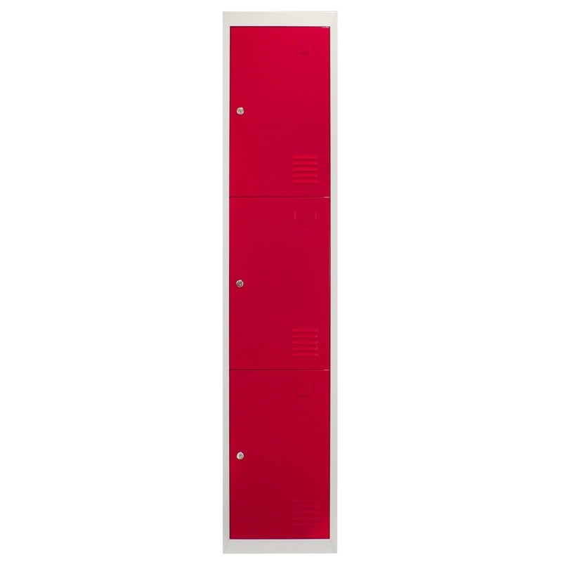 Metal Storage Lockers - Three Doors, Flatpacked, Red