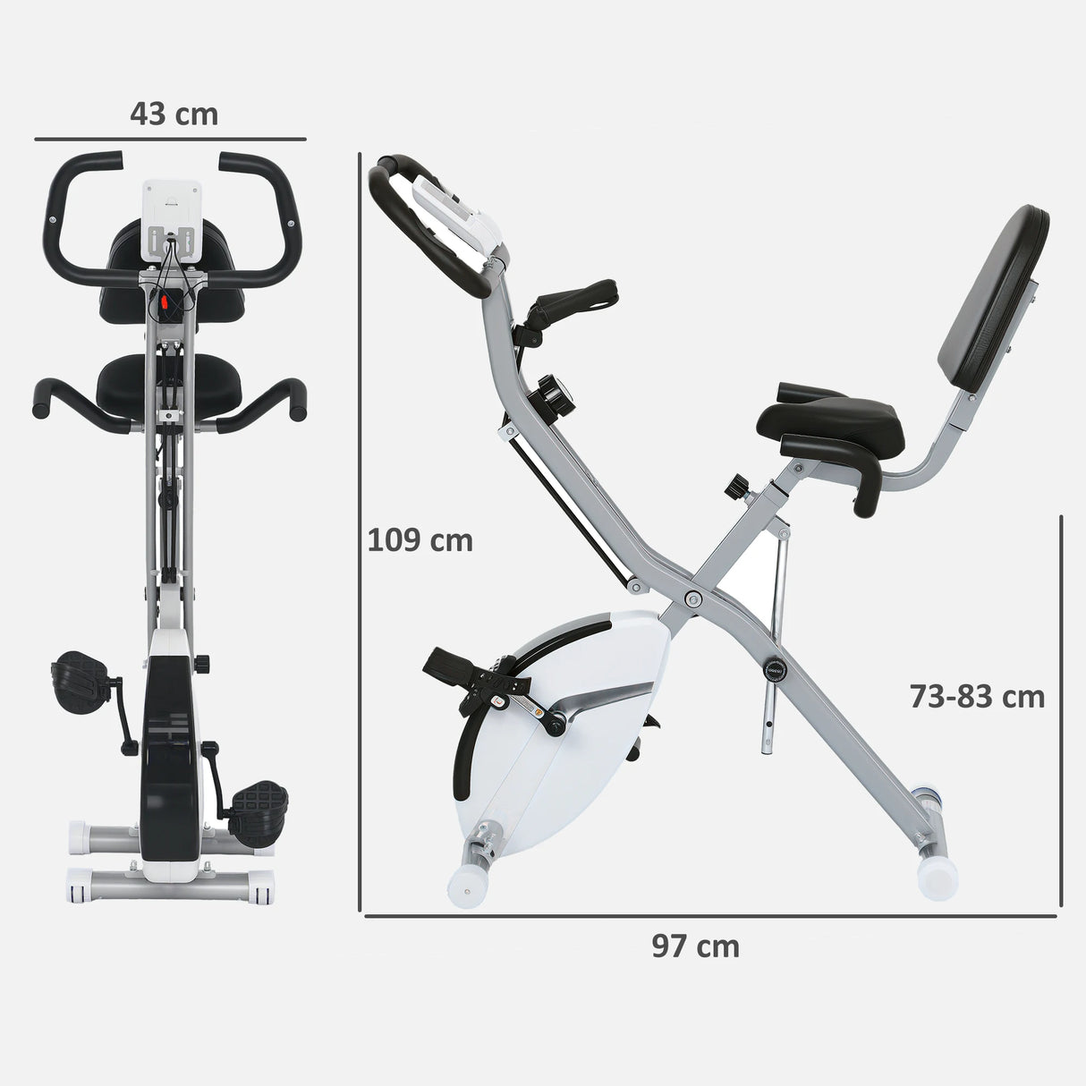 SPORTNOW Five-in-one Foldable Exercise Bike, Stationary Bike with Arm Workout Bands, LDC Monitor, Phone Holder, White