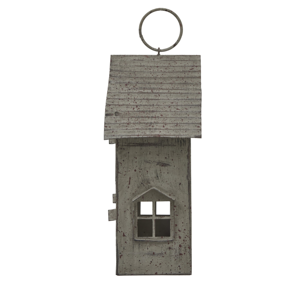 Rustic Metal Hanging House Tealight With Glass Votive