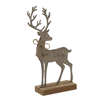 Rustic Metal Reindeer On Wood Stand