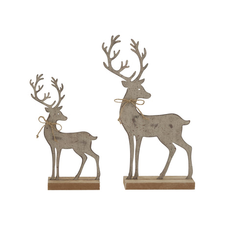Large Rustic Metal Reindeer On Wood Stand