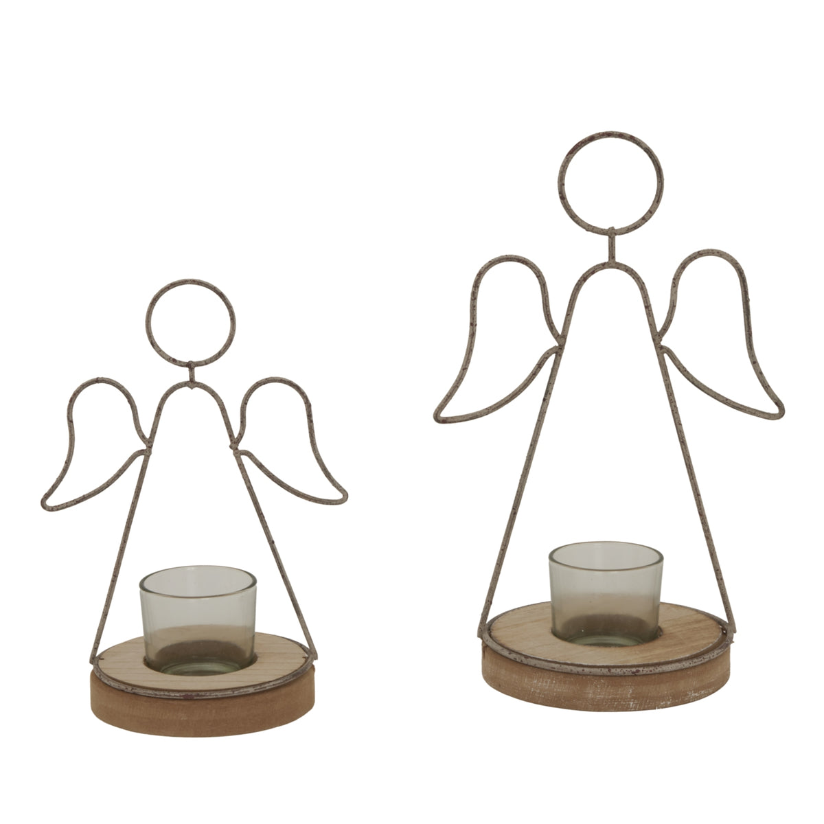 Rustic Outline Angel Tealight On Stand With Glass Votive