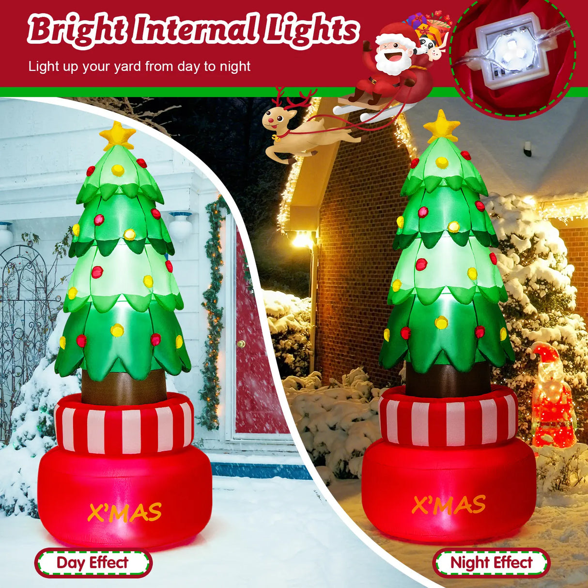 240 cm Christmas Inflatables LED Lighted Xmas Inflatable Rotating Tree