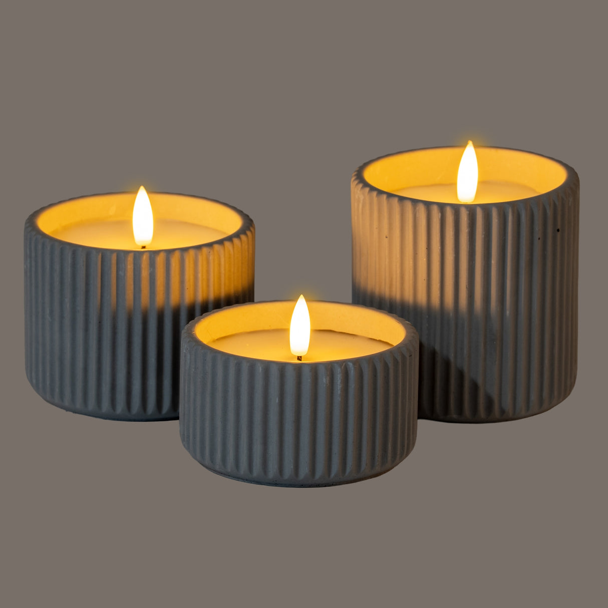 Luxe Collection Natural Glow Grey Ribbed Medium Led Candle