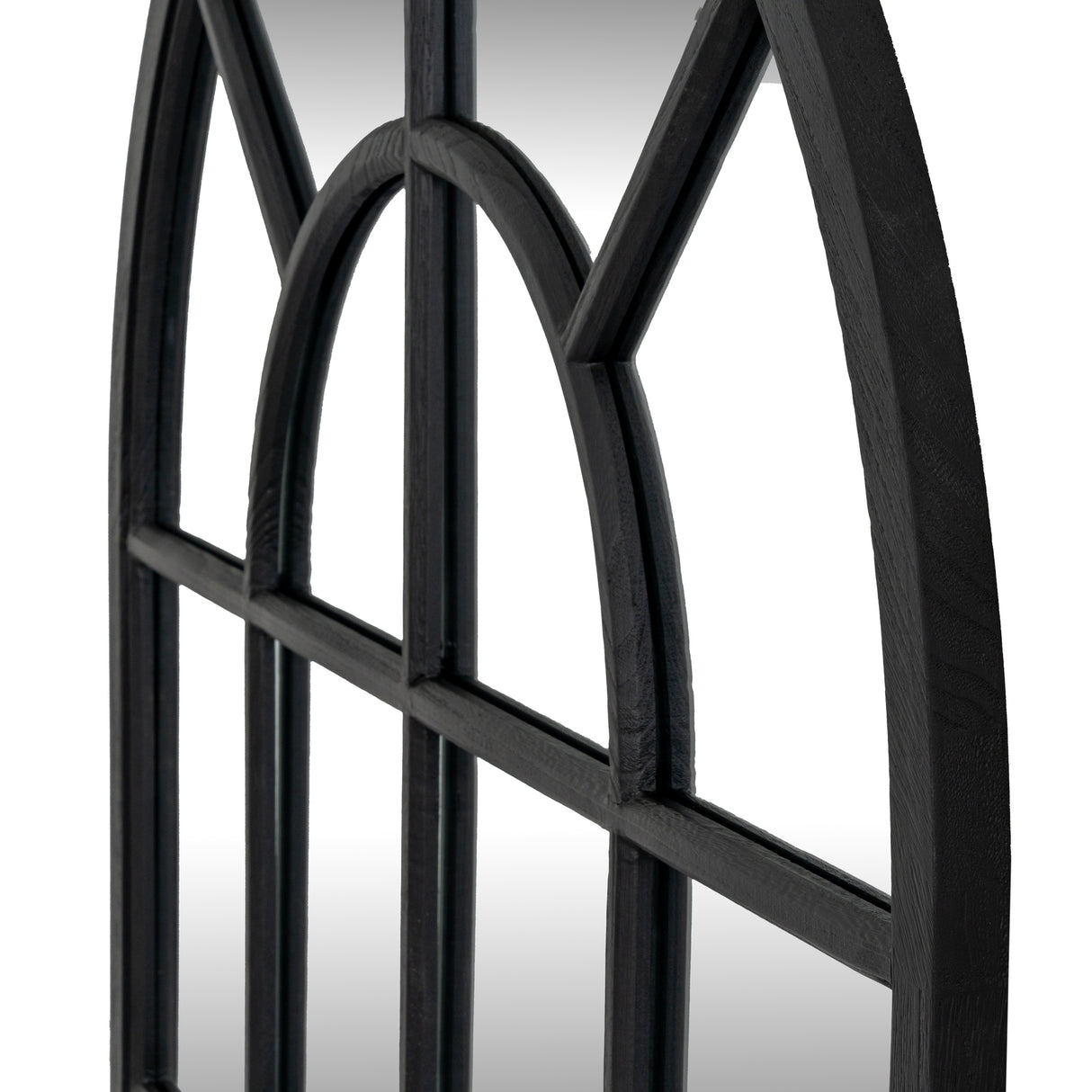 Black Wood Arched Window Mirror