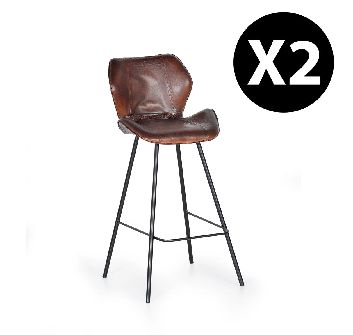 Giner and Colomer Leather And Metal Stool With Elevated Seating