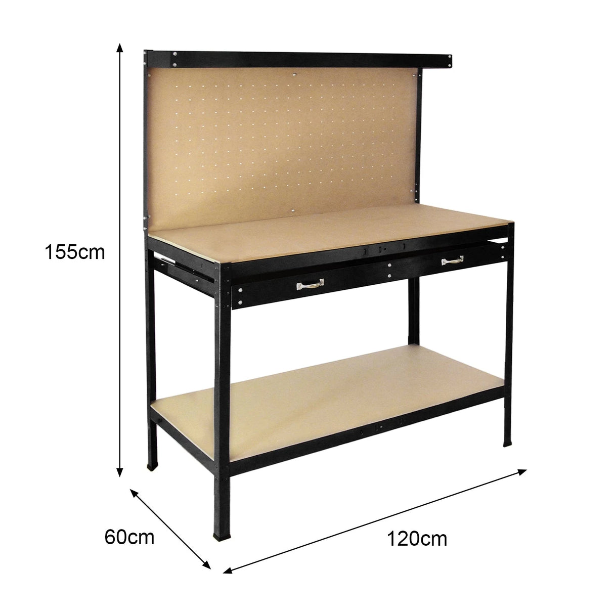 Workbench With Pegboard And Drawer In Black