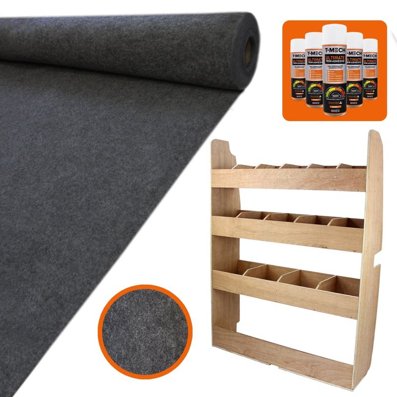 11sqm Anthracite Van Lining, Glue & Ford Transit Custom Rack