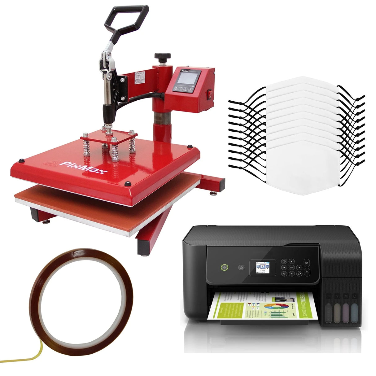 10 Sublimation Face Masks, Swing Heat Press & Eco Tank Printer