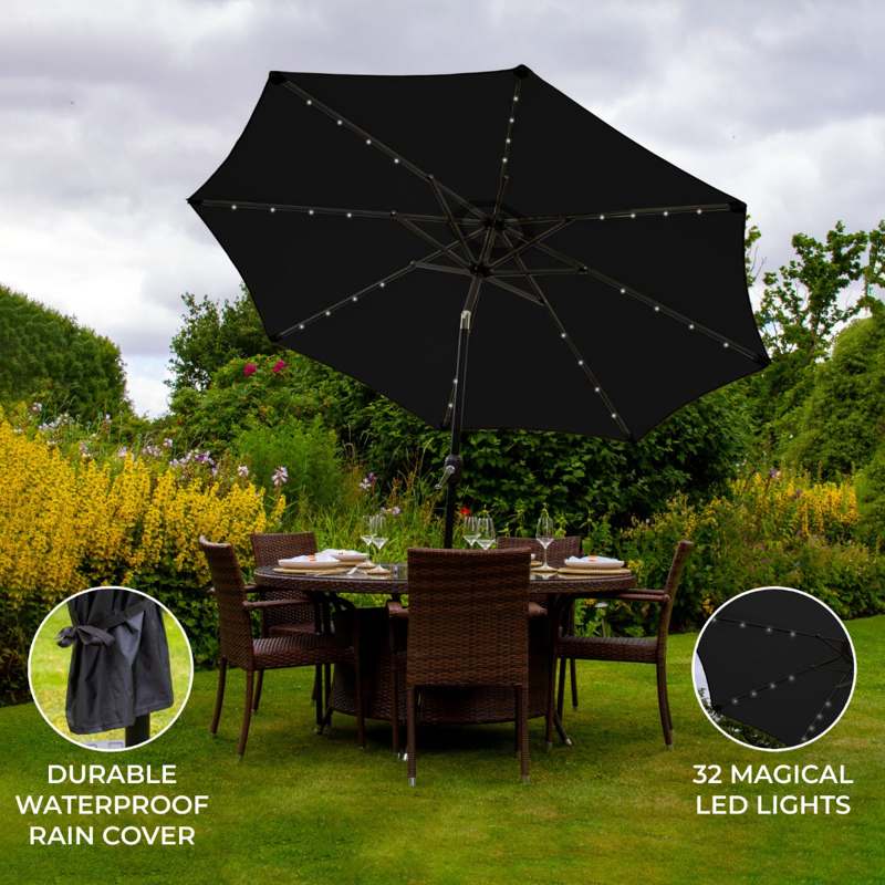 Black 2.7m LED Tilt Parasol