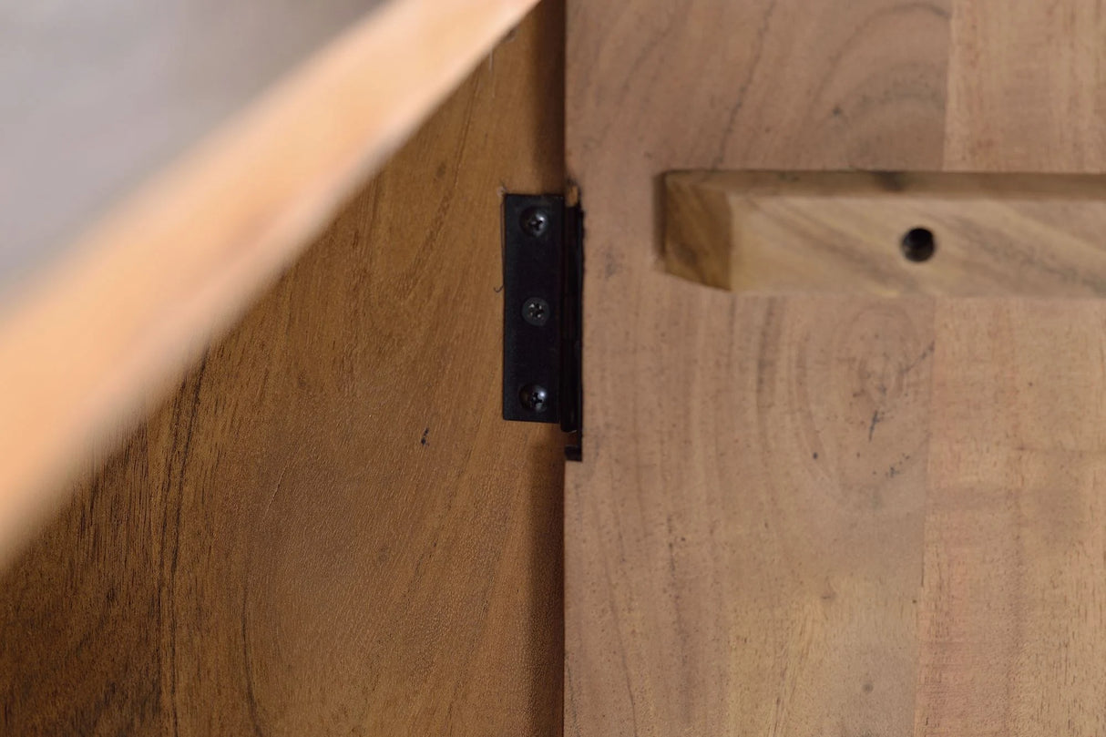 Giner and Colomer - 4-Door Acacia Wood Sideboard With Hand-Carved Door Details