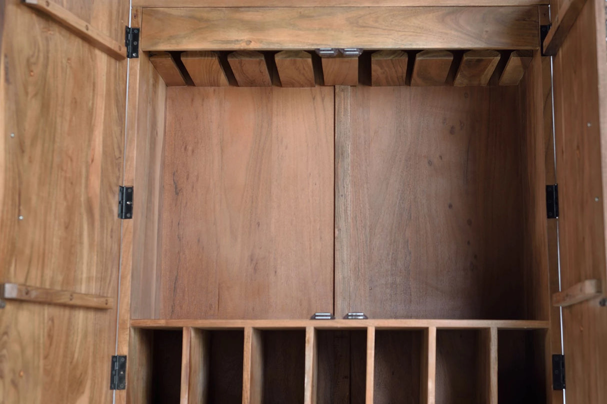 Giner and Colomer - Acacia Wood Wine Rack Cabinet With Hand-Carved Doors