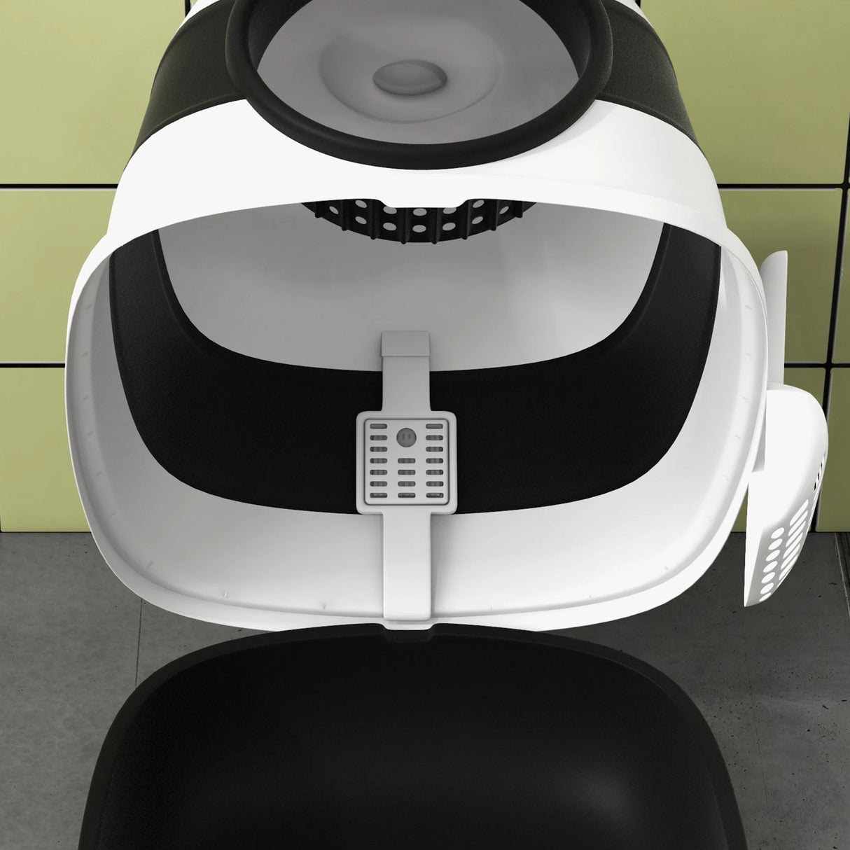 PawHut Foldable Cat Litter Tray with Lid, Deodorant, Scoop, Black