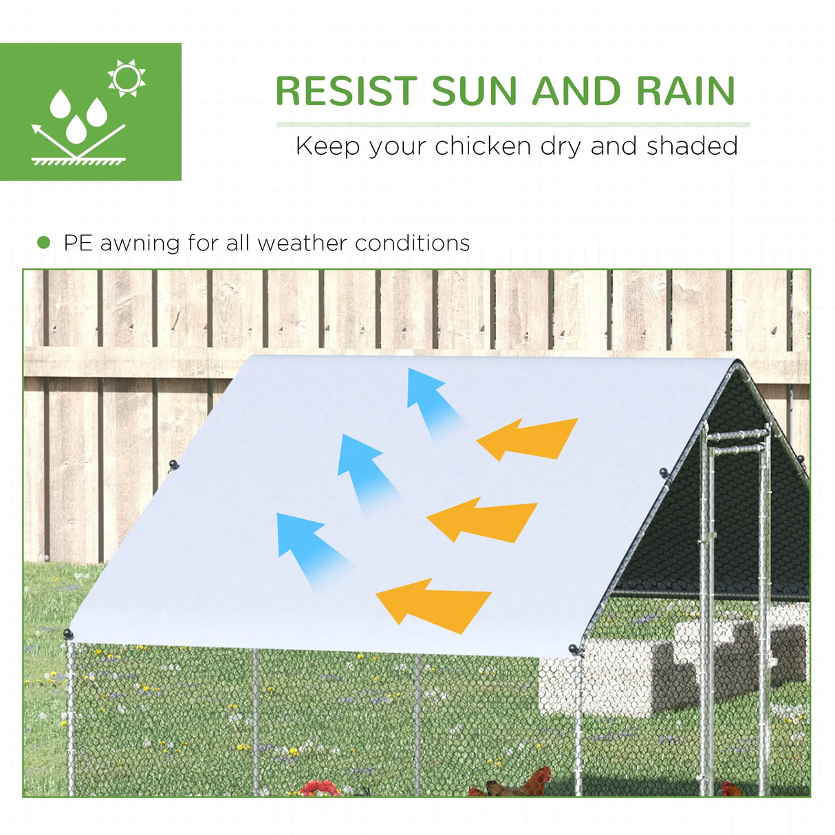 PawHut Chicken Run Galvanised Walk-in Chicken Coop Hen Poultry House Cage Rabbit Hutch Pet Playpen Garden w/ Water-Resist Cover, 3 x 2 x 2m