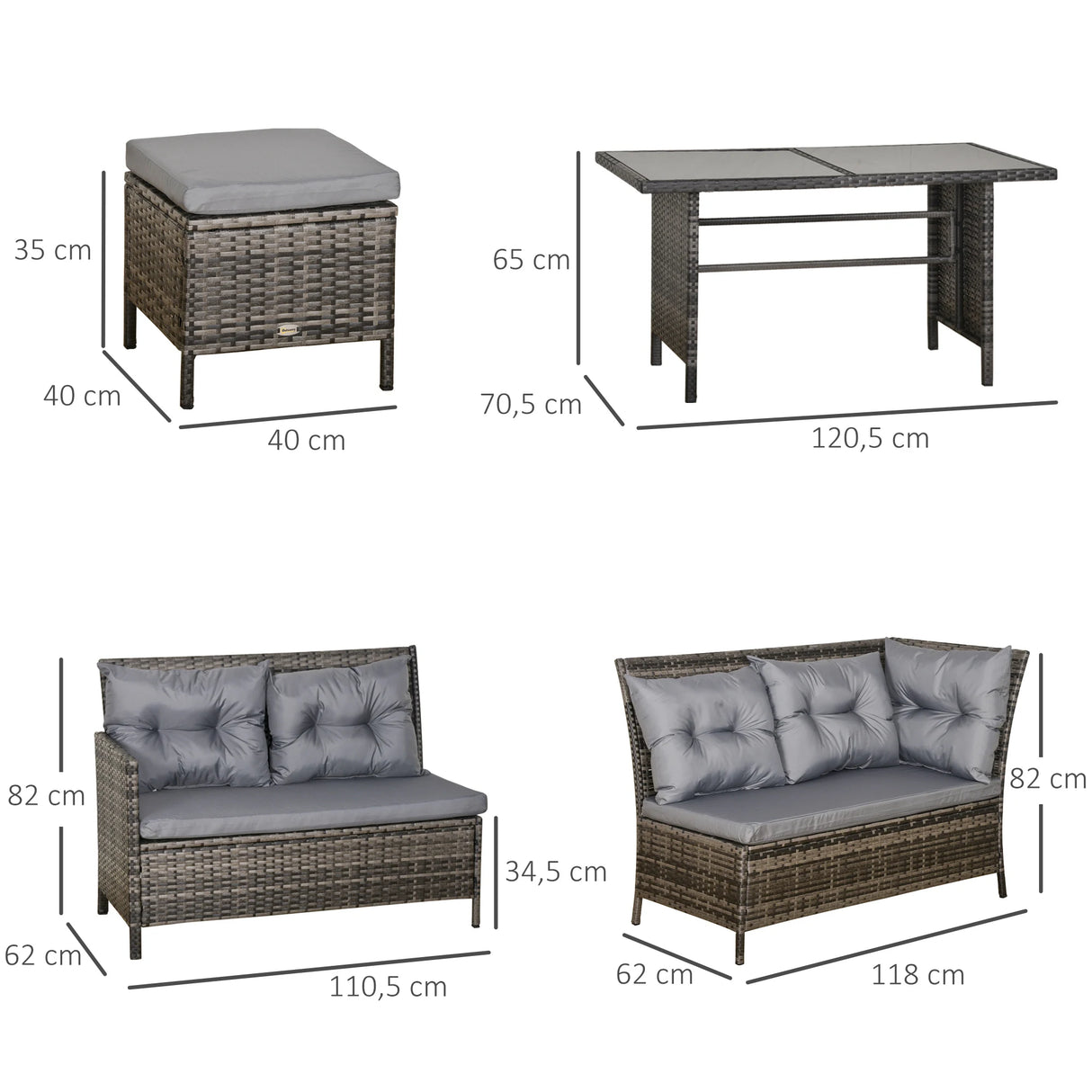 Outsunny 8 Seater Patio wicker Sofa Set ,Outdoor Couch with Table & Cushions, Grey