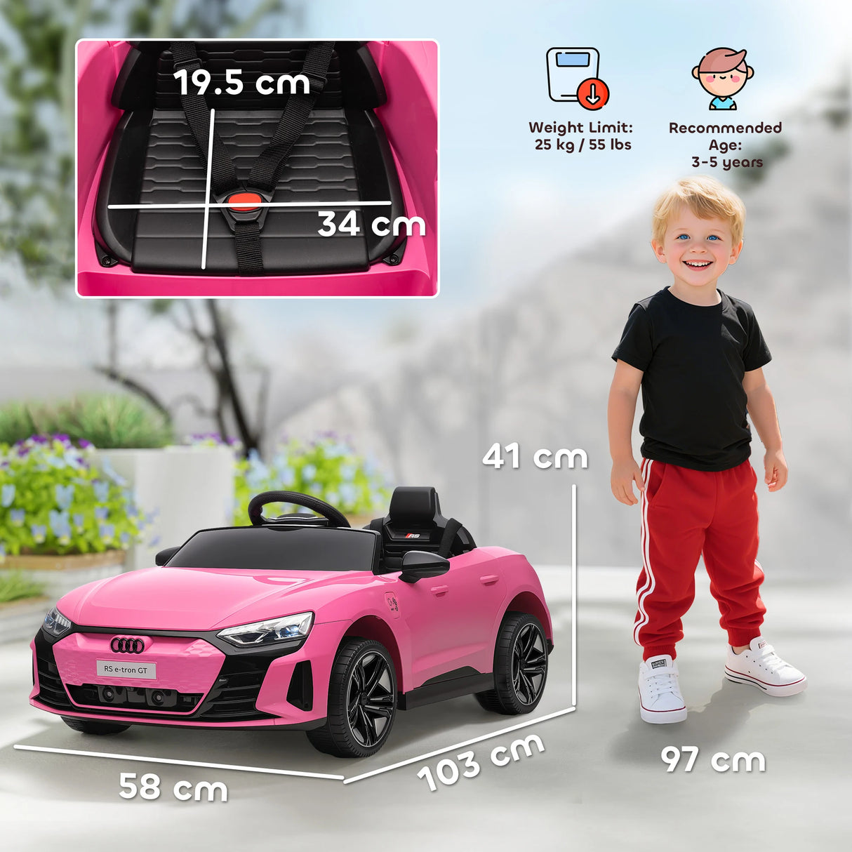 HOMCOM Audi Licensed 12V Kids Electric Ride-On, with Remote Control, Suspension System, Lights, Music, Motor - Pink