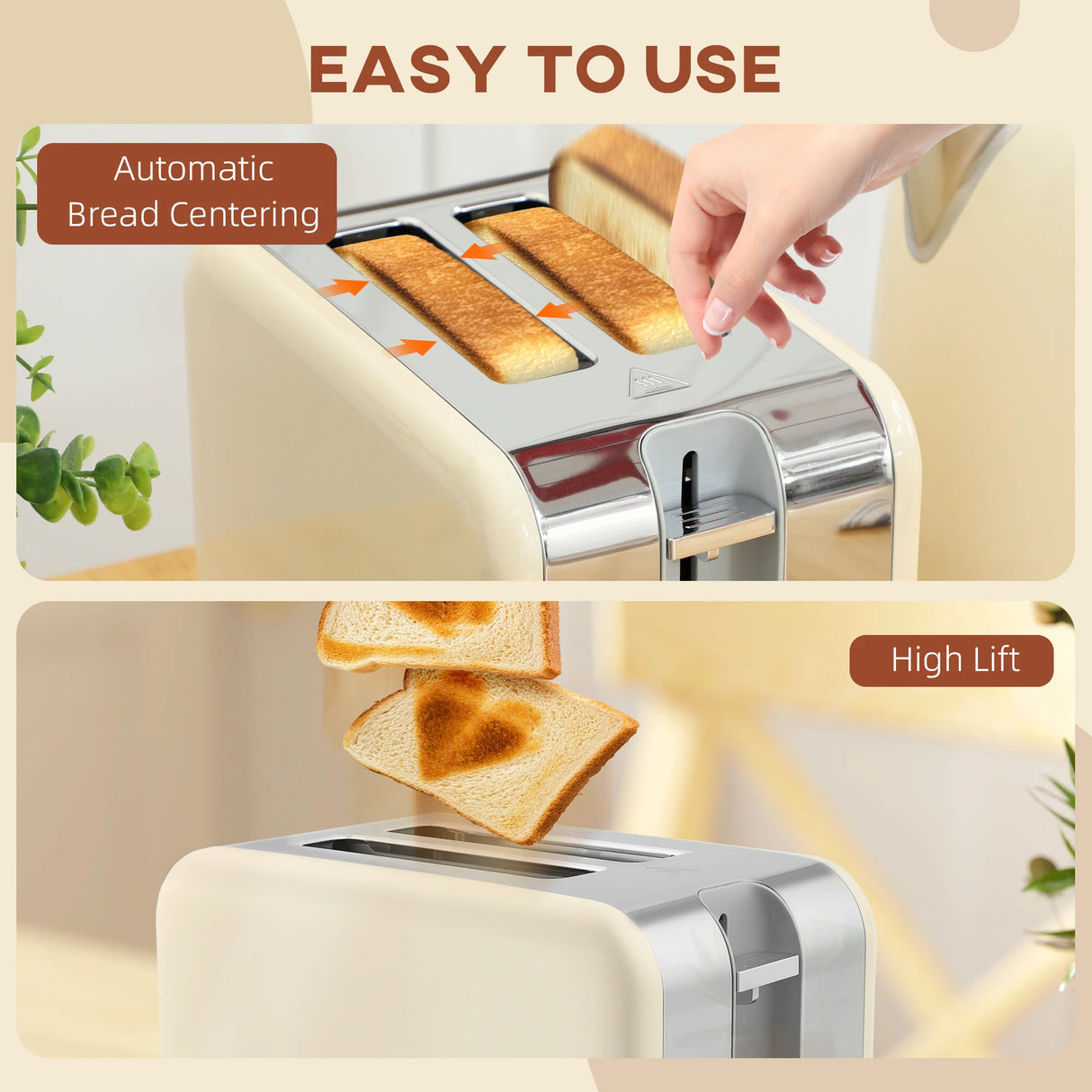 HOMCOM Retro Toaster and Kettle Set - Cream