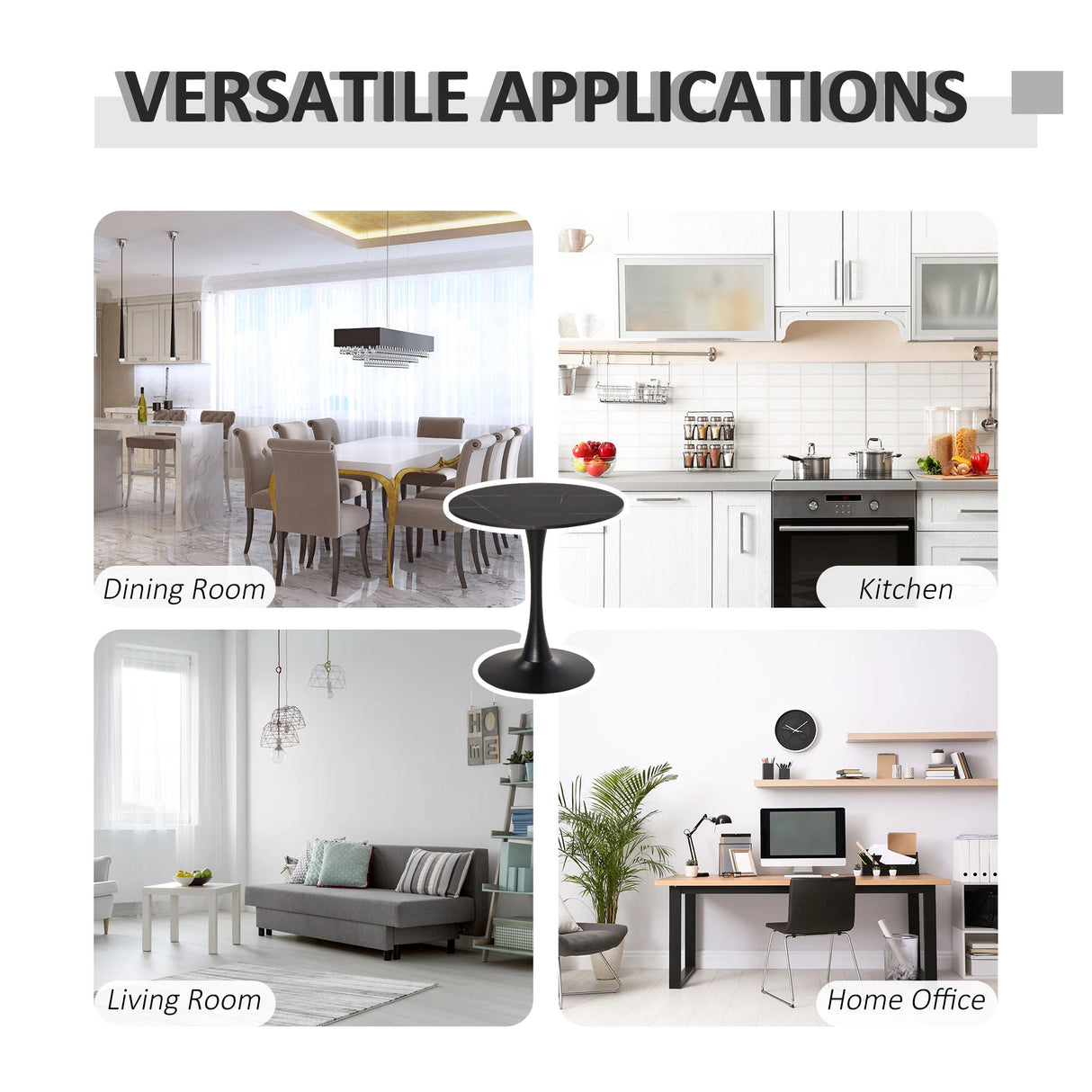 HOMCOM Modern Round Dining Table Leisure Coffee Bistro Table with Metal Base for Kitchen & Dining Room Black