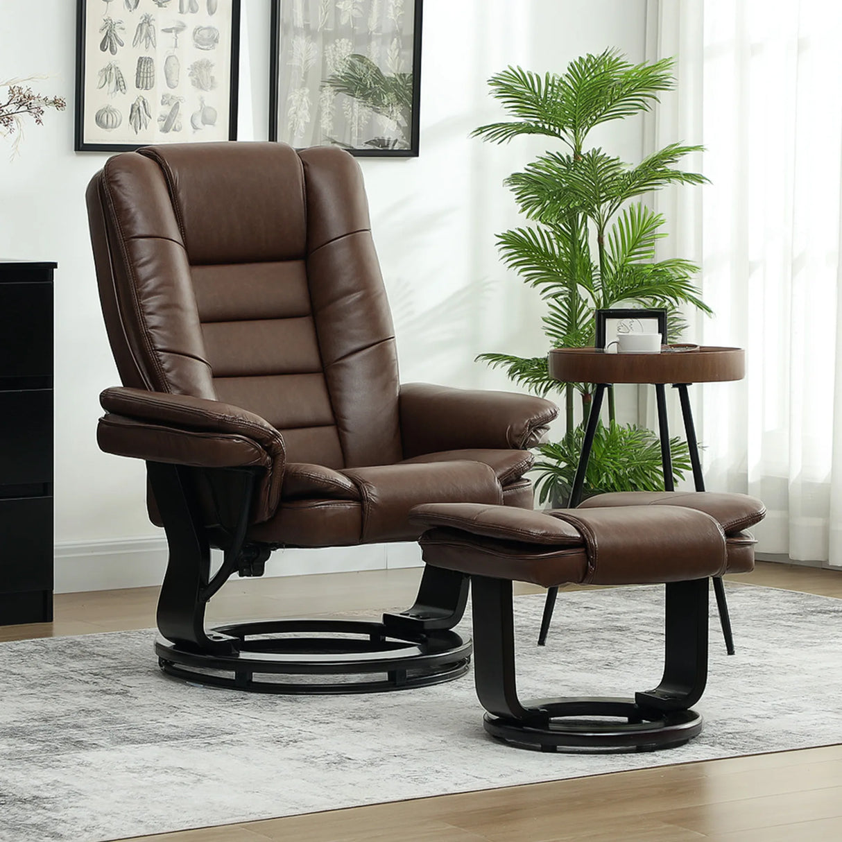 HOMCOM Faux Leather 135 Reclining Chair and Footstool - Brown