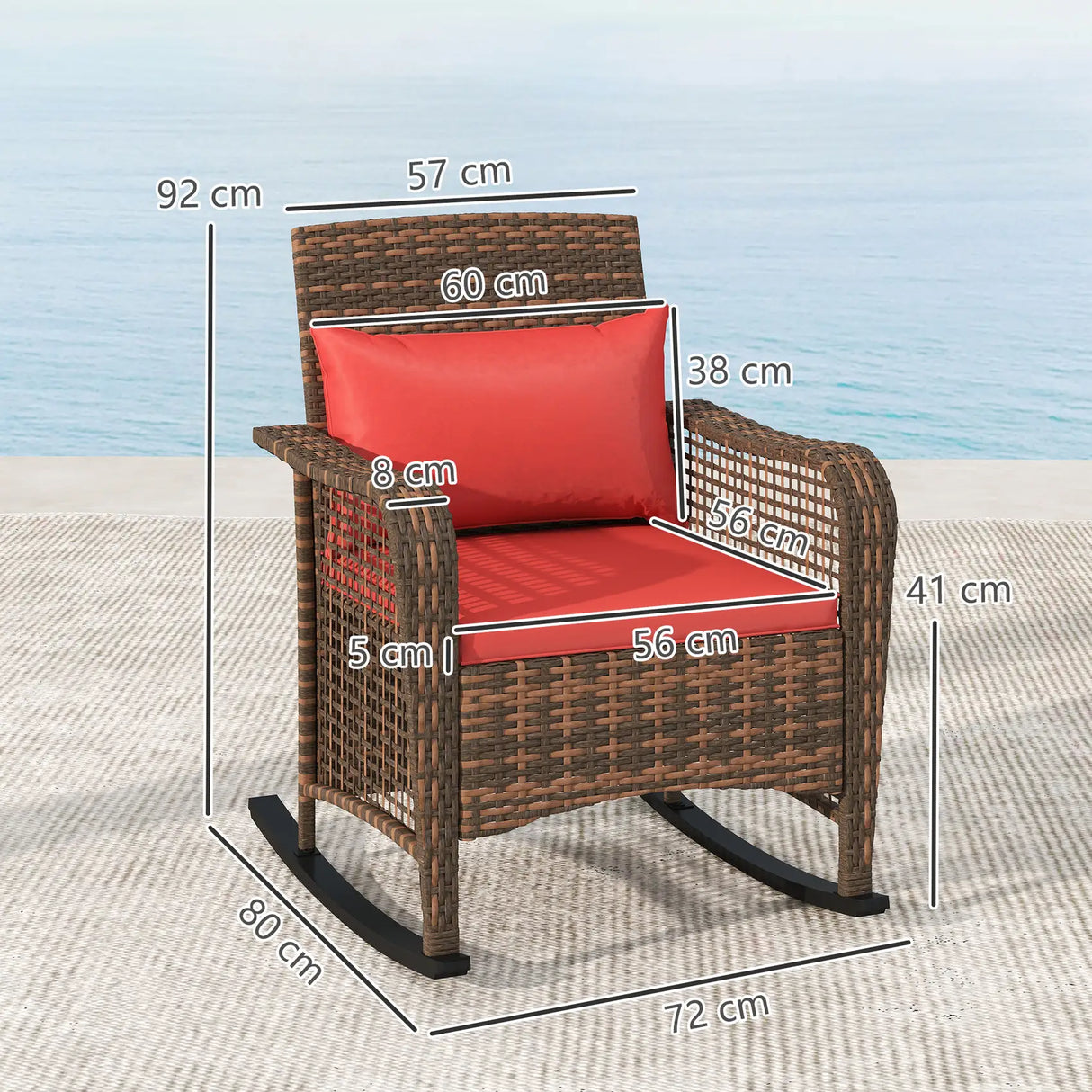 Outsunny Rattan Rocking Chair - Red