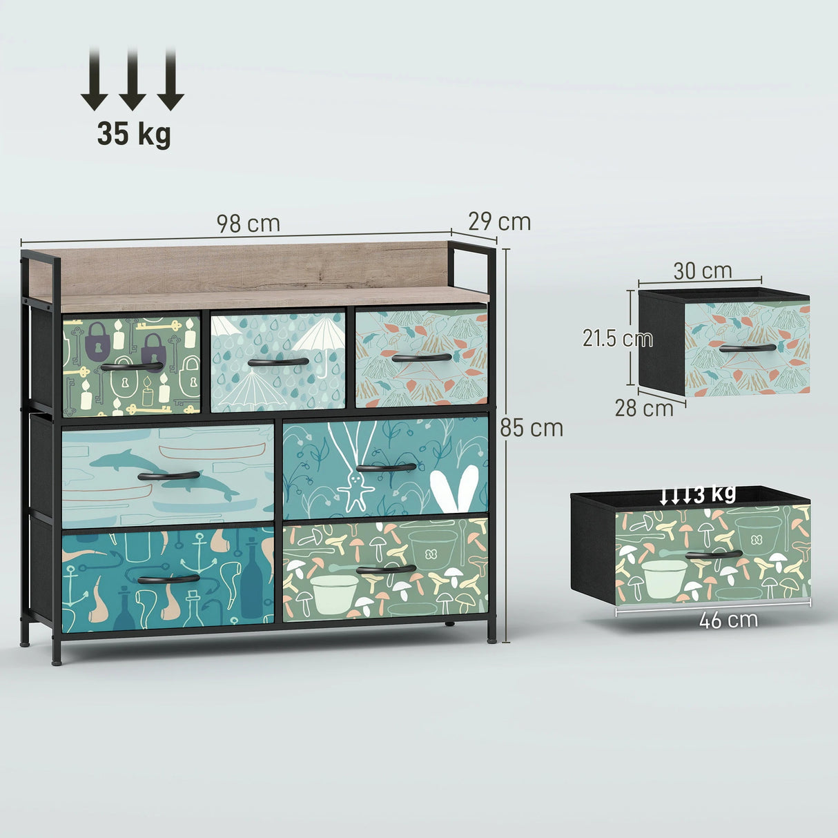 HOMCOM 7-Drawer Chest of Drawers - Blue