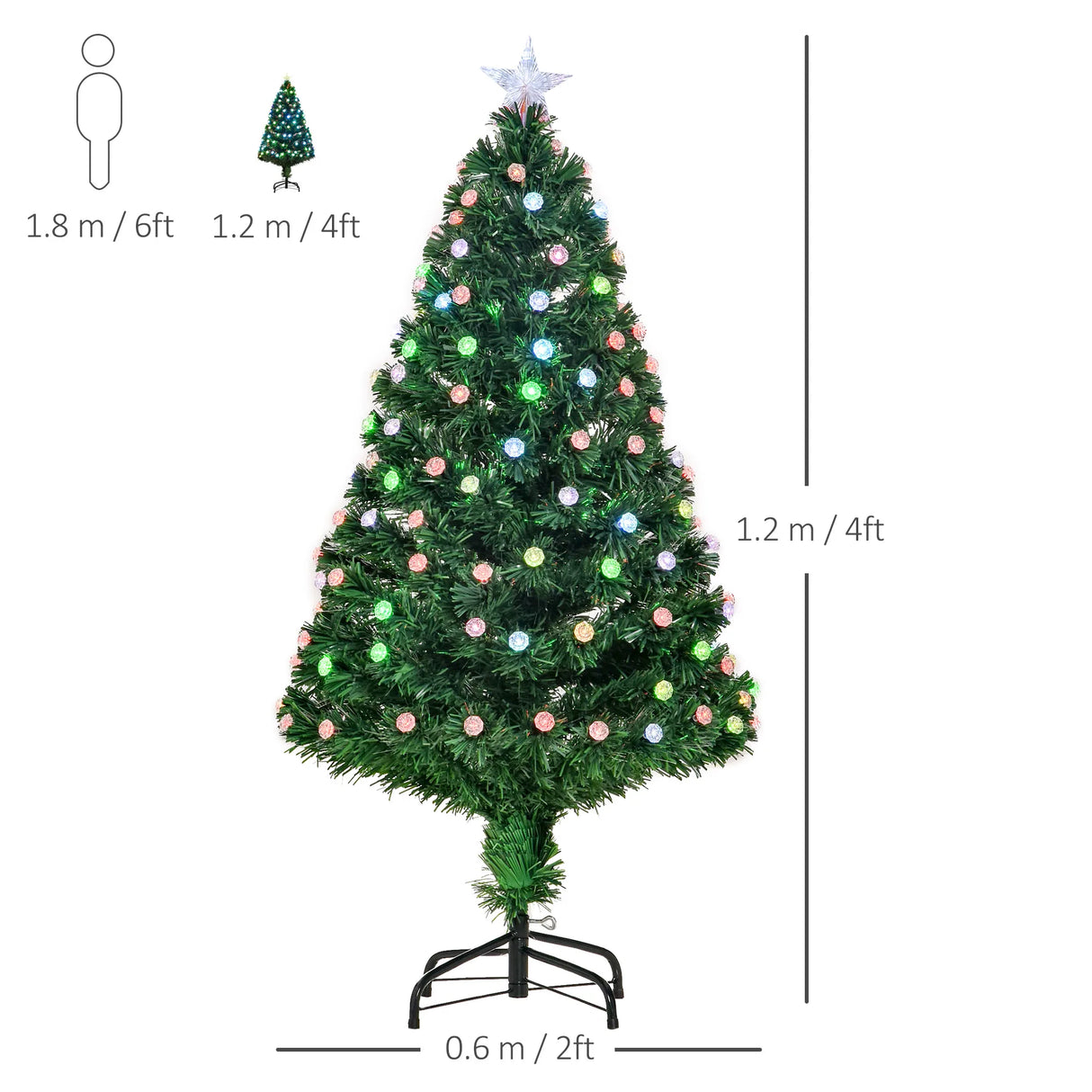 HOMCOM 4FT Pre-Lit Artificial Christmas Tree w/Fibre Optic Decorations LED Light Holiday Home Xmas Decoration-Green