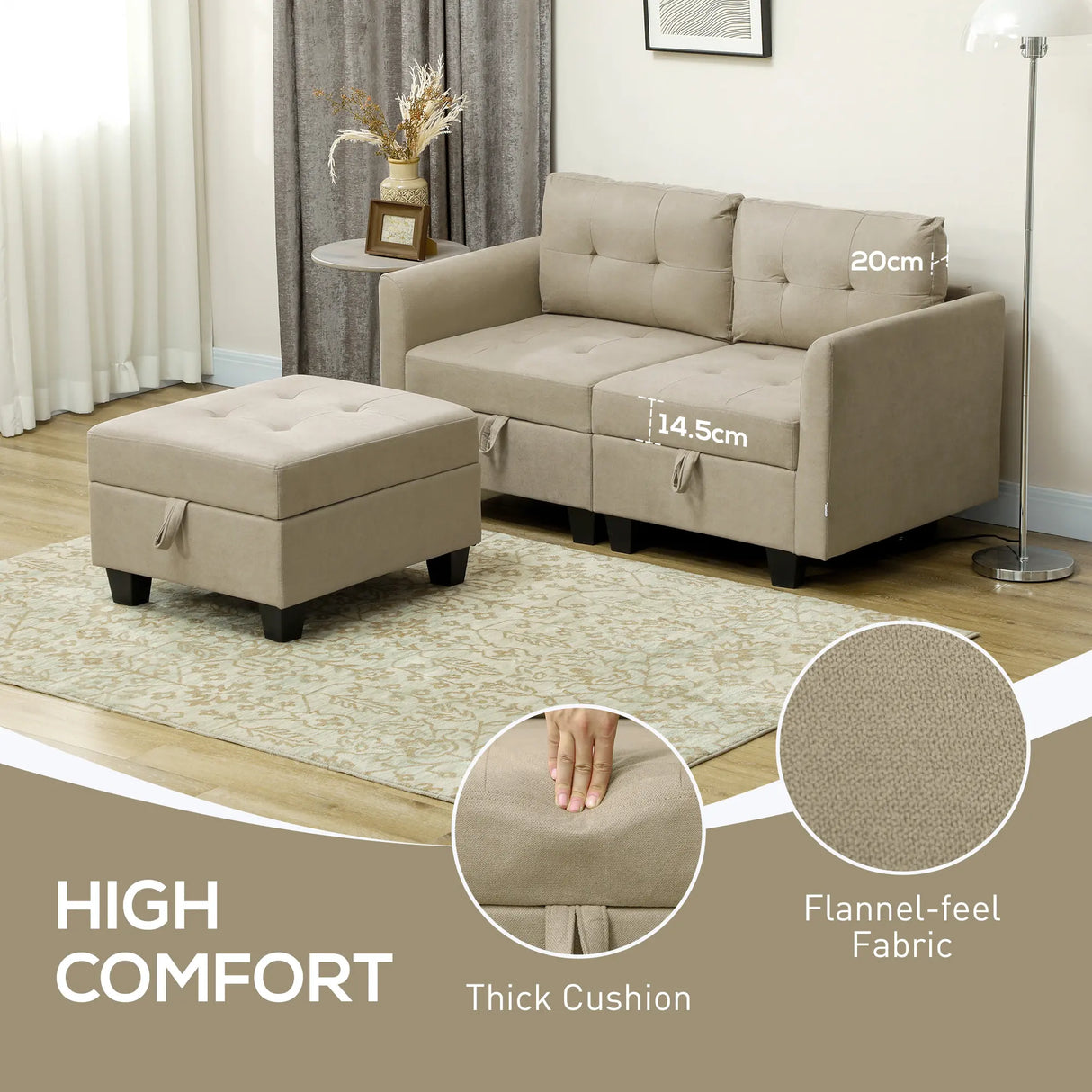 HOMCOM 'L' Shape Modular Storage Sofa - Light Brown