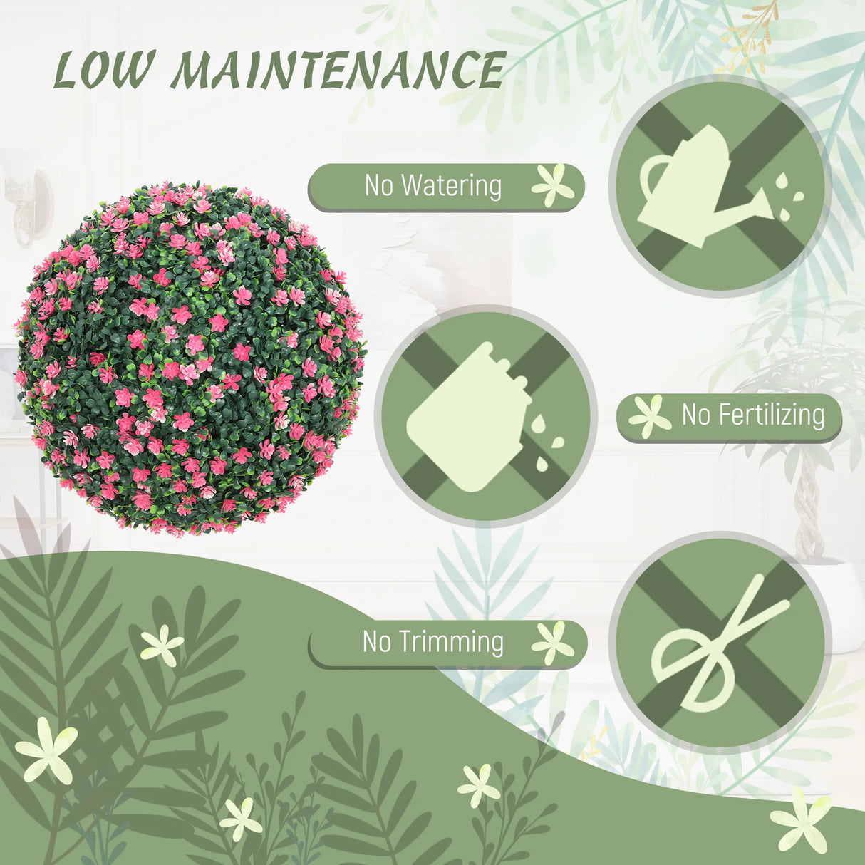 HOMCOM Set of Two Artificial Boxwood Balls Plants - Pink