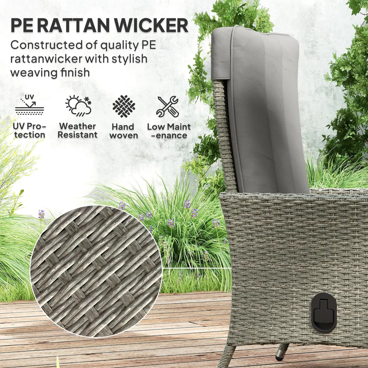 Outsunny 105-150 Reclining Rattan Chair - Grey