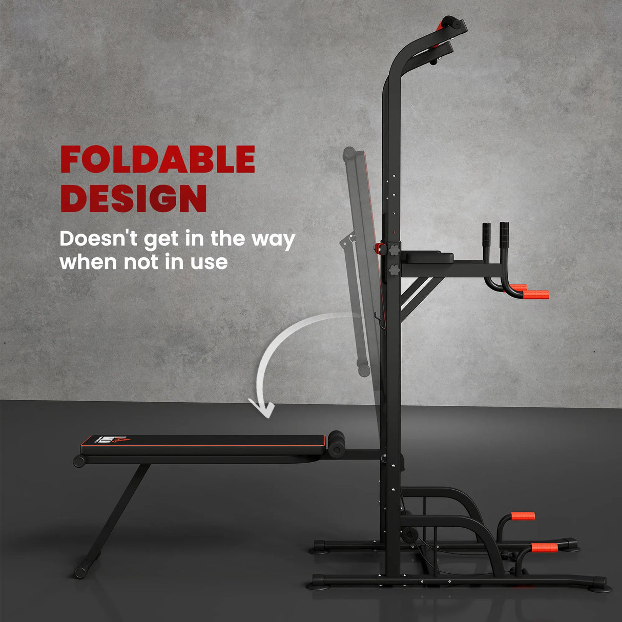 HOMCOM Multifunction Power Tower Home Workout Dip Station w/ Sit-up Bench Push-up Bars and Tension Ropes Fitness Equipment Office Gym Training