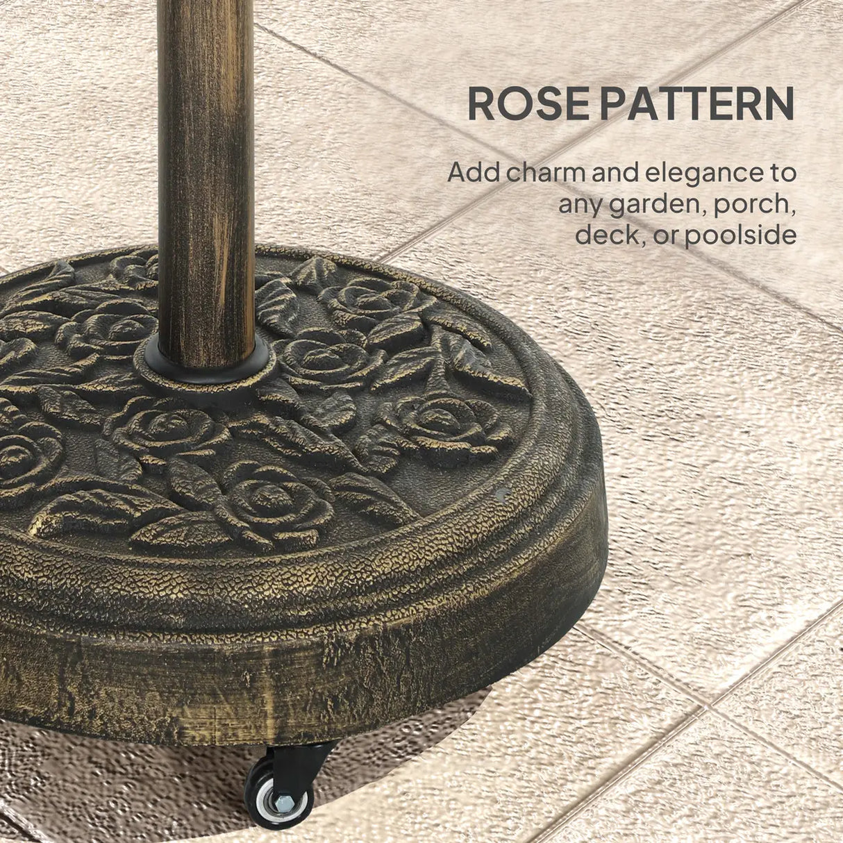 Outsunny Parasol Base, Umbrella Base with Wheels Cast Iron Effect, for Umbrella, Canopy, Weather Resistant, Bronze Tone