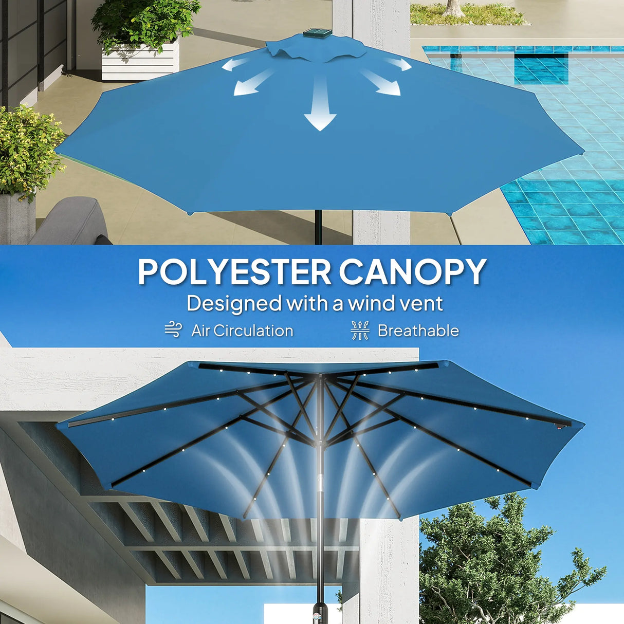 Outsunny 2.7m LED Light Parasol Umbrella - Blue