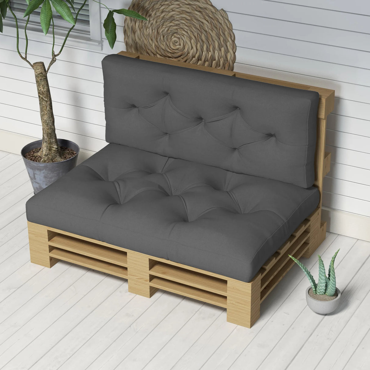 Outsunny Seat and Back Padded Pallet Cushion Set - Dark Grey