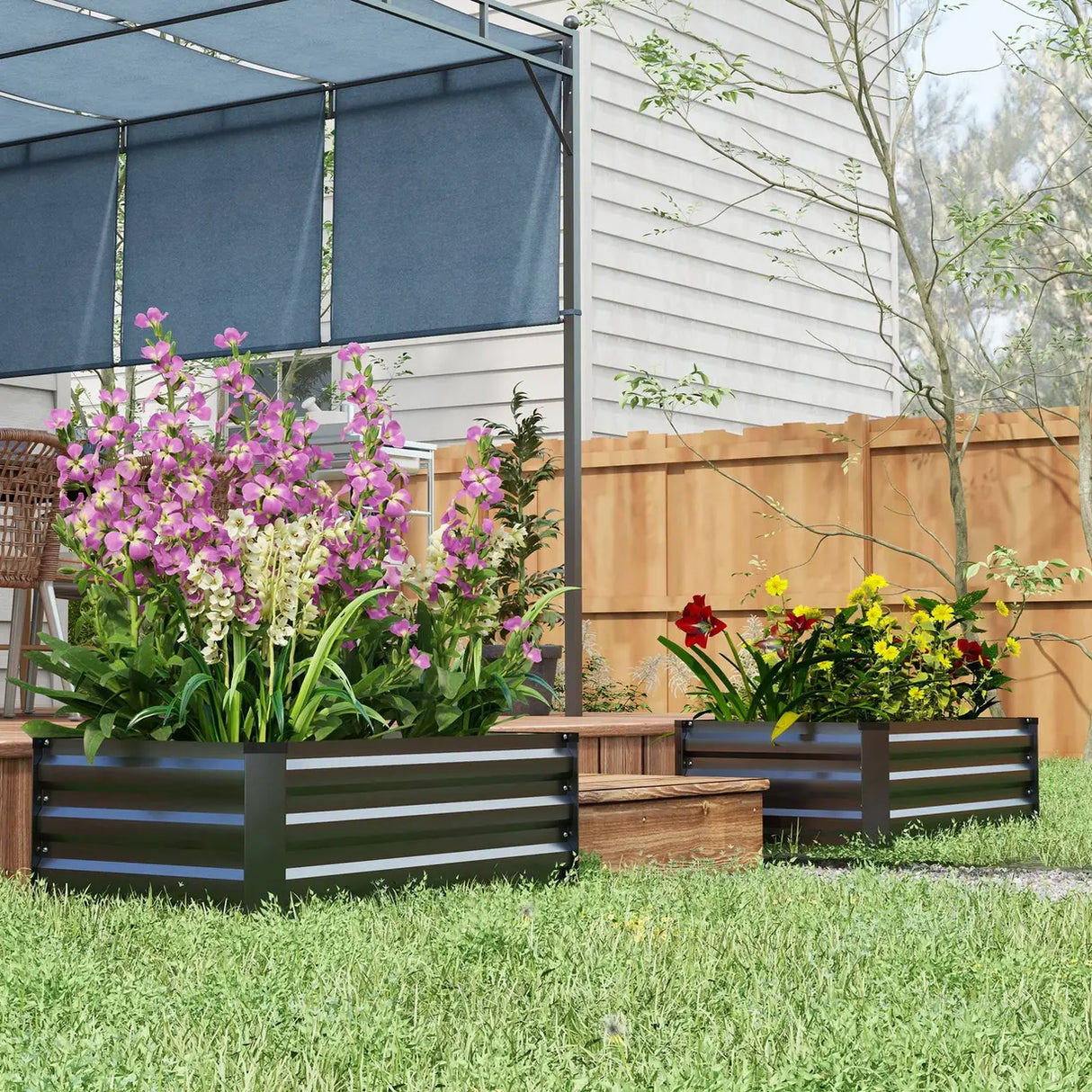 Outsunny Set of Two 100 x 60cm Steel Planter Boxes - Grey