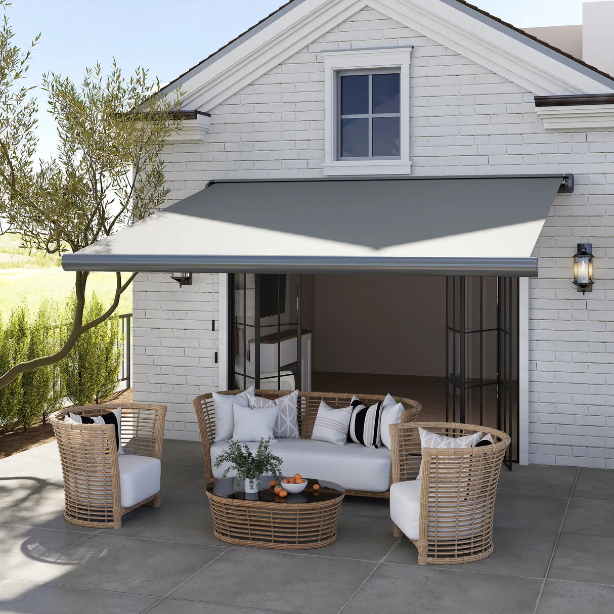 Outsunny Cassette Electric Manual Awning Door Window Retractable Canopy w/ R/C