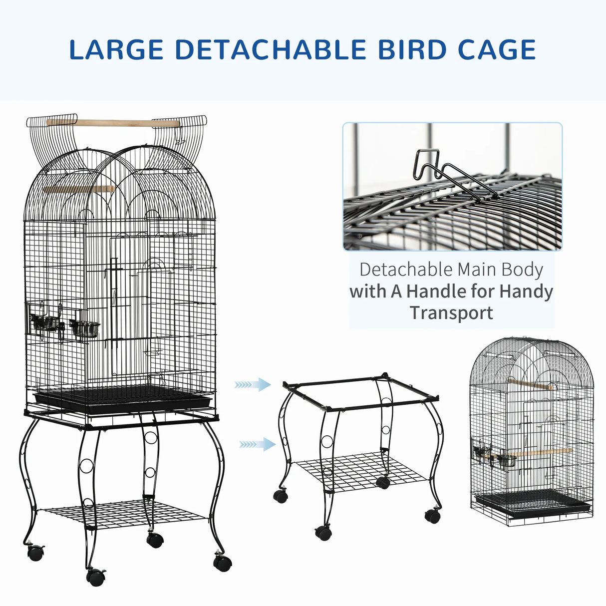 PawHut 1.53(m) Bird Cage, Pet Viary, Feeding Stand, with Wheels, Perch