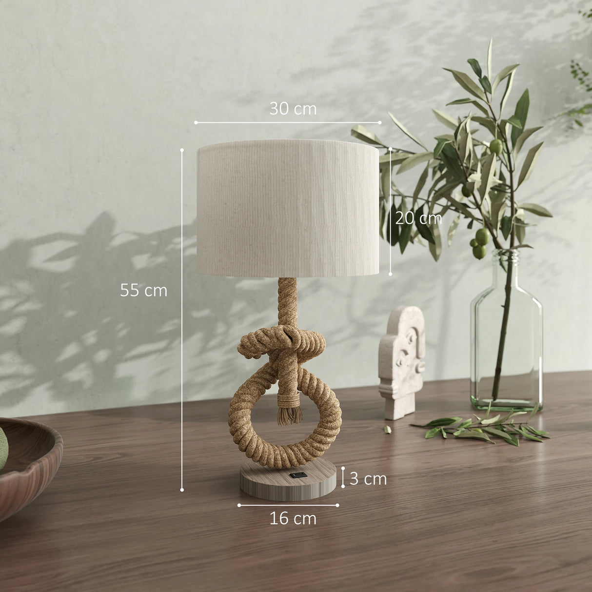 HOMCOM Nautical LED Table Lamp with USB Charging Port, Bedside Desk Lamp for Bedroom, Living Room, Home Office